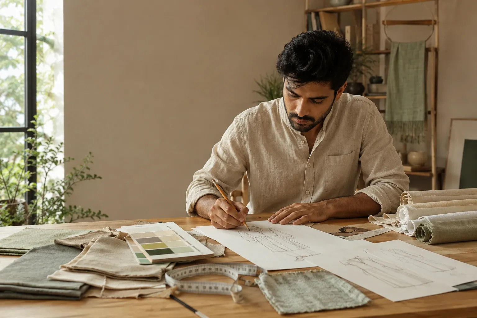 Designer sketching garment patterns at Zed Aar Exports
