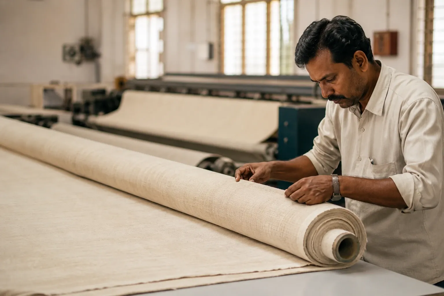 Quality inspection of finished textiles at Zed Aar Exports